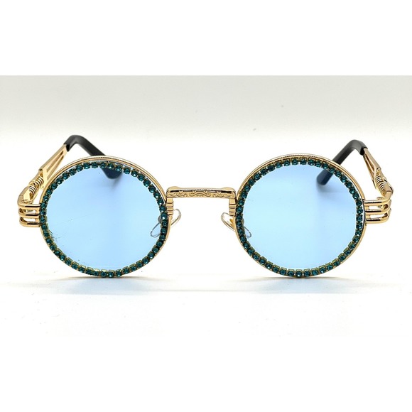Sunglasses Blue Lens Rhinestone Embellished Stylish Touch Glamour Sophistication - Picture 3 of 5